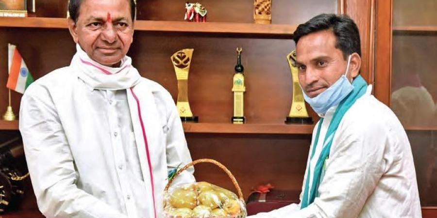 Basket of Telangana apples for CM Chandrasekhar Rao on State Formation Day