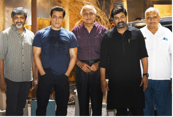 Salman Khan with Megastar on the sets of Godfather